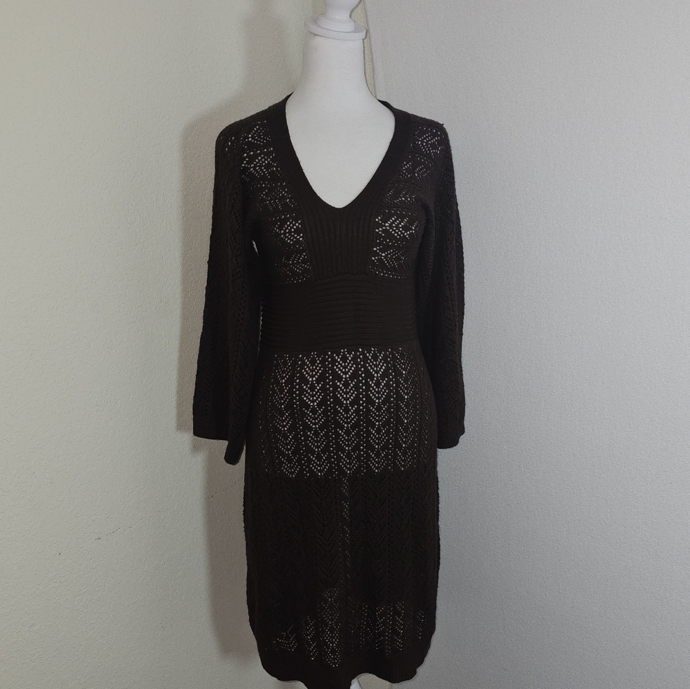 Adrianna Papell Knit Womens Dress Sz S Brown Fitted See Thru Casual Cover Up